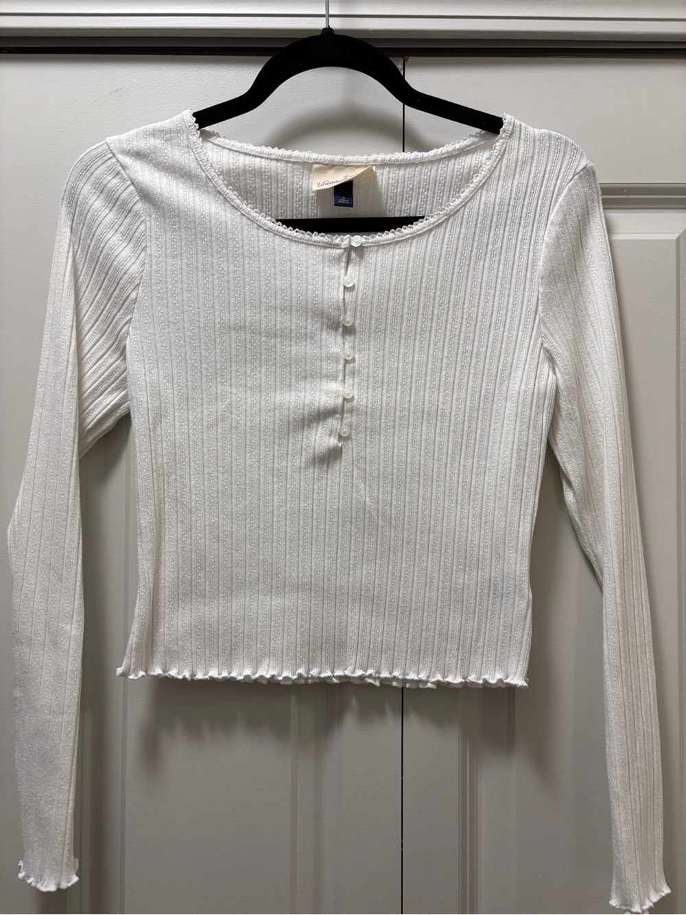 Universal Thread White Ribbed Henley Long Sleeve Top